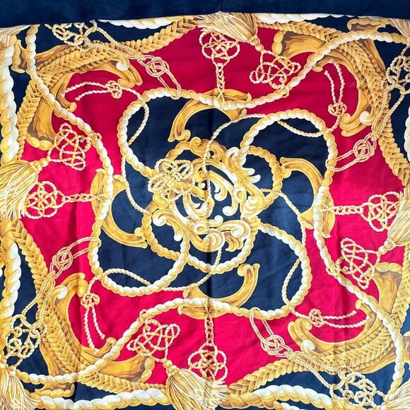 Echo Vintage Silk Black Gold Red Baroque Maximalist Print Scarf - Picture 2 of 4